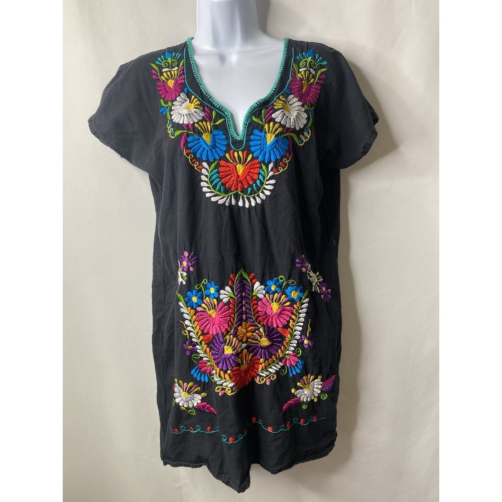 Vintage Mexican Tunic Shirt Size Medium Festival Embroidered Fiesta Bohemian Y2K